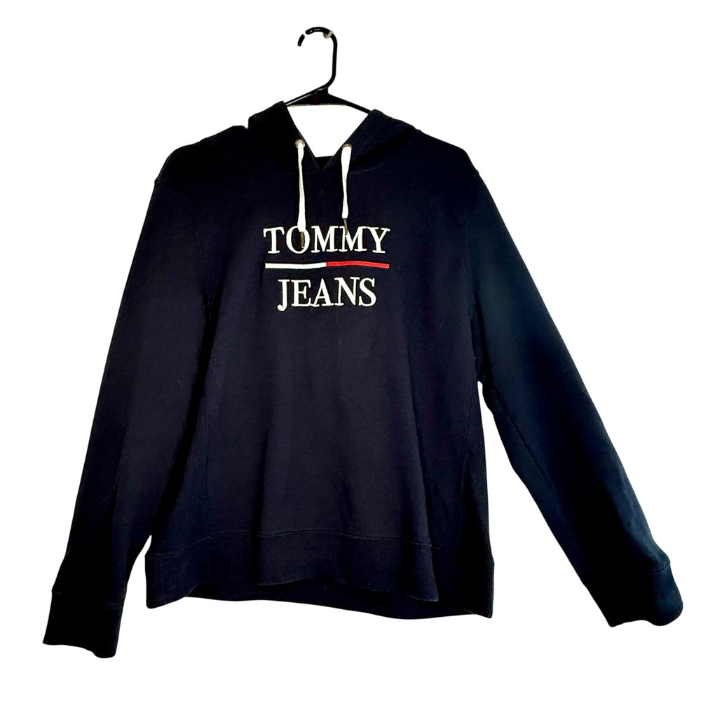 Tommy Jeans Women's M Navy Logo Pullover Hoodie Sweatshirt Y2K Inspired  Preppy
